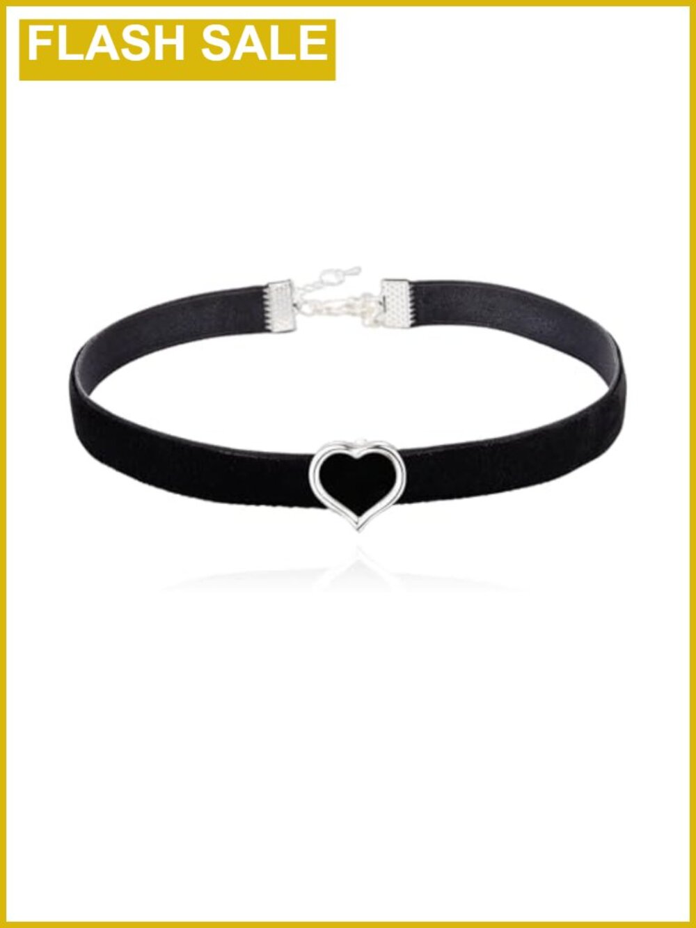 Velvet Choker Necklace Silver Heart Slide Charm Adjustable 90s Goth